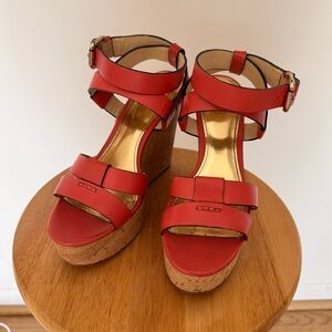 COACH Leather Chic Red Wedge Sandals